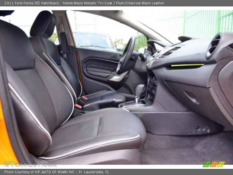 Yellow Blaze Metallic Tri-Coat / Plum/Charcoal Black Leather 2011 Ford Fiesta SES Hatchback