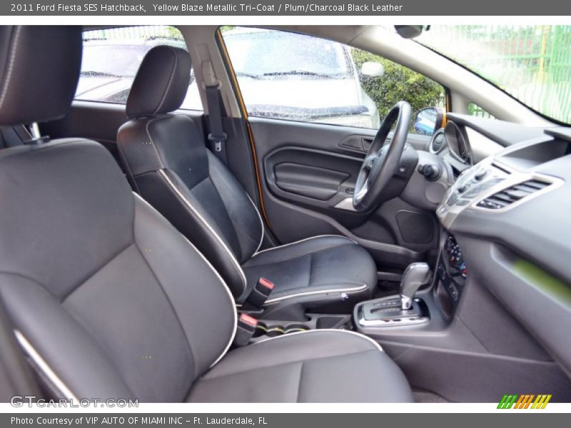 Yellow Blaze Metallic Tri-Coat / Plum/Charcoal Black Leather 2011 Ford Fiesta SES Hatchback