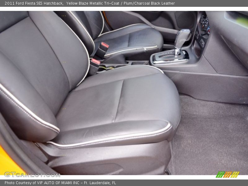 Yellow Blaze Metallic Tri-Coat / Plum/Charcoal Black Leather 2011 Ford Fiesta SES Hatchback