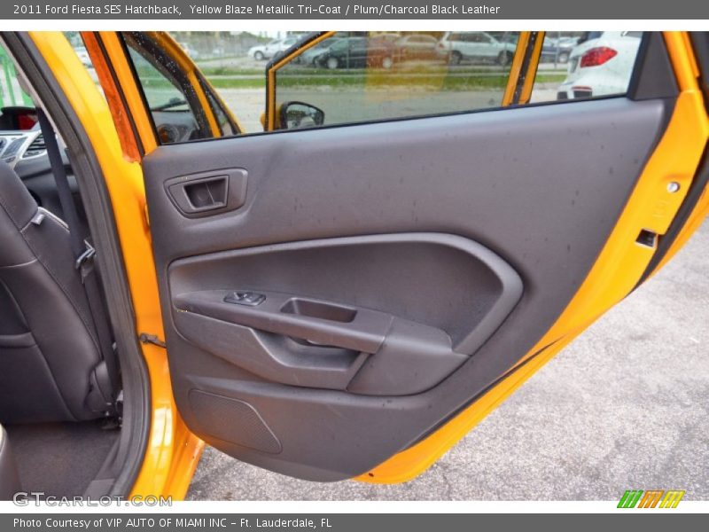 Yellow Blaze Metallic Tri-Coat / Plum/Charcoal Black Leather 2011 Ford Fiesta SES Hatchback