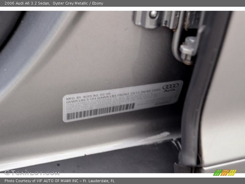 Oyster Grey Metallic / Ebony 2006 Audi A6 3.2 Sedan
