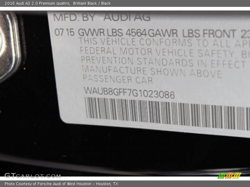 Brilliant Black / Black 2016 Audi A3 2.0 Premium quattro