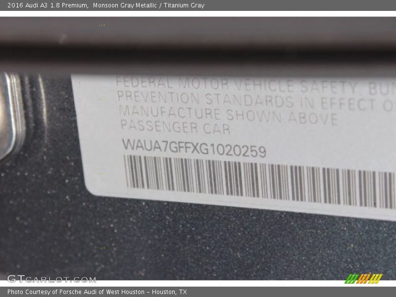 Monsoon Gray Metallic / Titanium Gray 2016 Audi A3 1.8 Premium