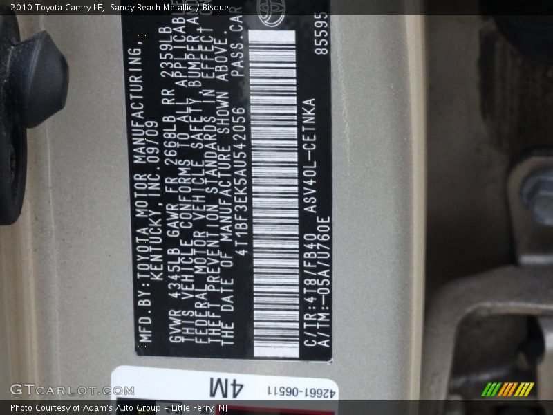 Sandy Beach Metallic / Bisque 2010 Toyota Camry LE