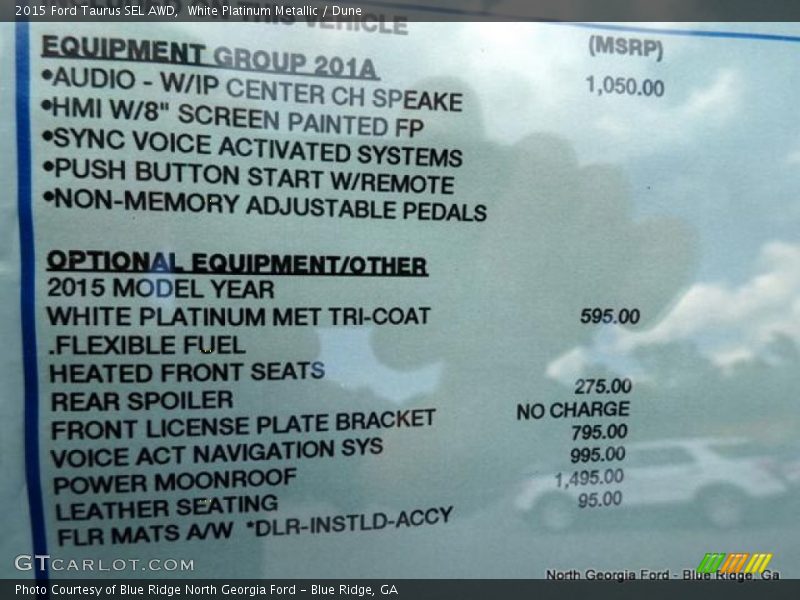 White Platinum Metallic / Dune 2015 Ford Taurus SEL AWD