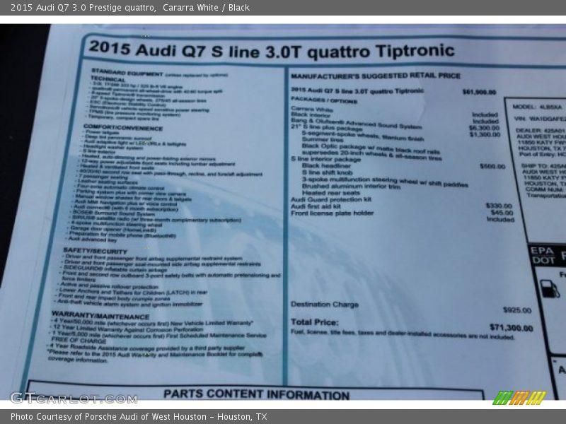 Cararra White / Black 2015 Audi Q7 3.0 Prestige quattro