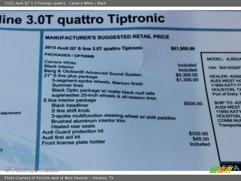 Cararra White / Black 2015 Audi Q7 3.0 Prestige quattro