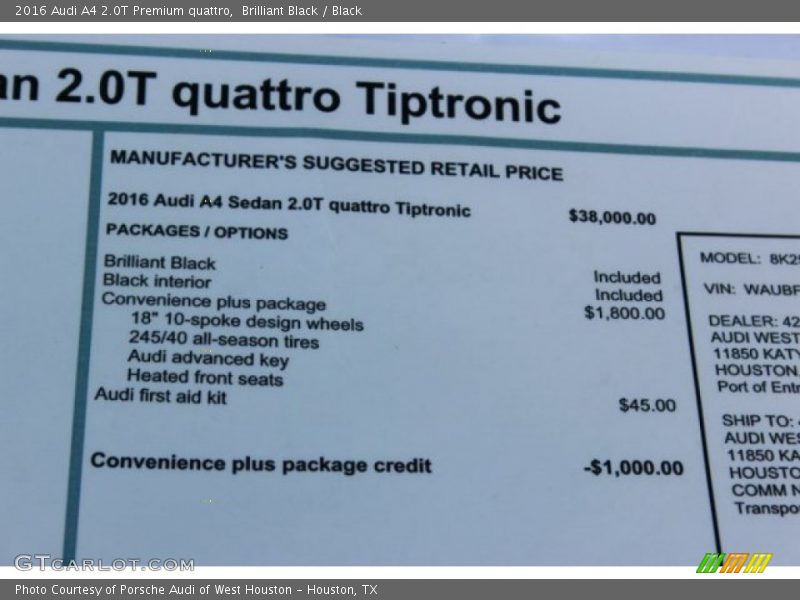  2016 A4 2.0T Premium quattro Window Sticker