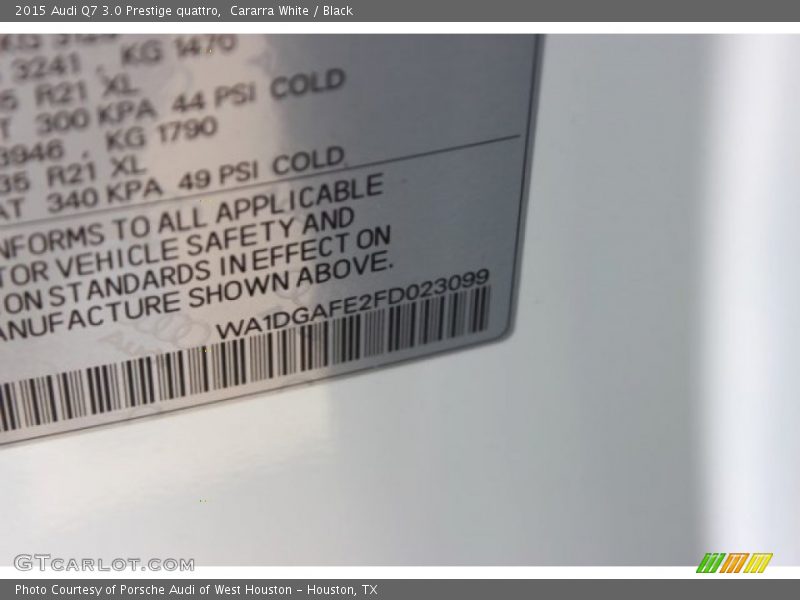Cararra White / Black 2015 Audi Q7 3.0 Prestige quattro