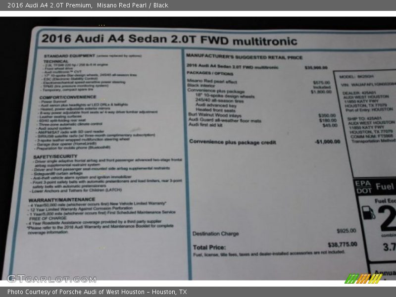 Misano Red Pearl / Black 2016 Audi A4 2.0T Premium