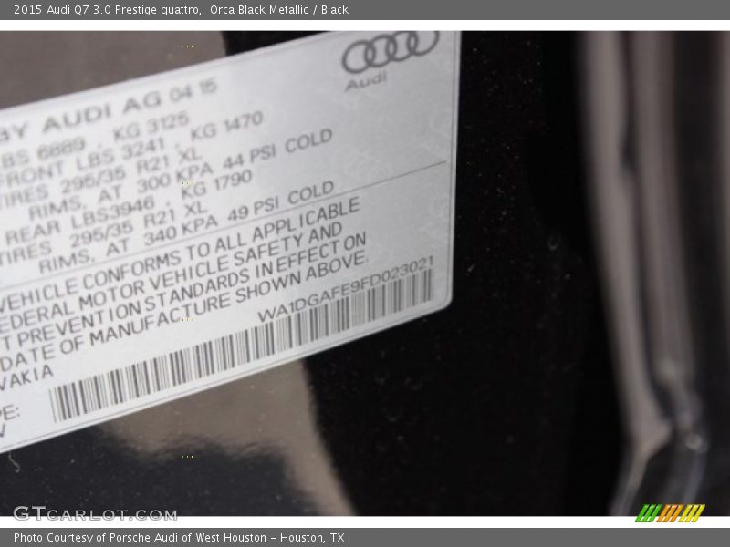Orca Black Metallic / Black 2015 Audi Q7 3.0 Prestige quattro