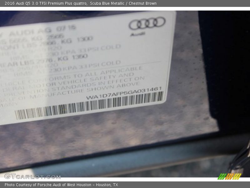 Scuba Blue Metallic / Chestnut Brown 2016 Audi Q5 3.0 TFSI Premium Plus quattro