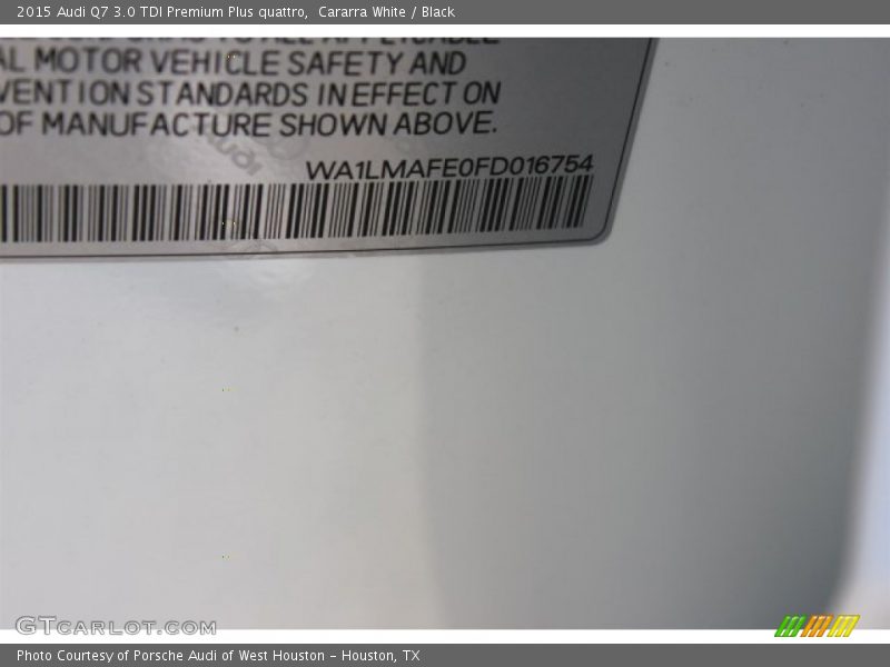 Cararra White / Black 2015 Audi Q7 3.0 TDI Premium Plus quattro