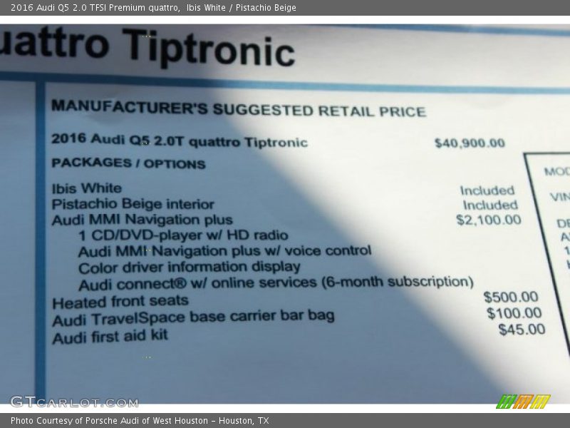 Ibis White / Pistachio Beige 2016 Audi Q5 2.0 TFSI Premium quattro