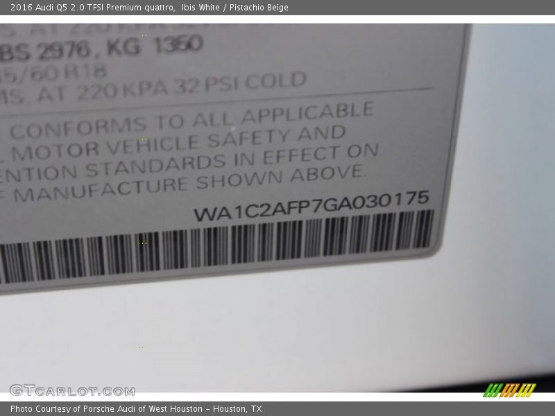 Ibis White / Pistachio Beige 2016 Audi Q5 2.0 TFSI Premium quattro