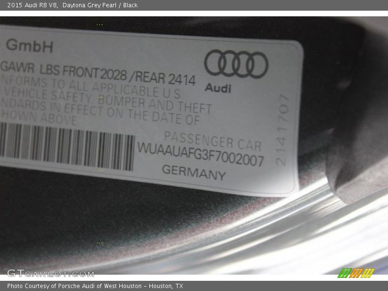 Daytona Grey Pearl / Black 2015 Audi R8 V8