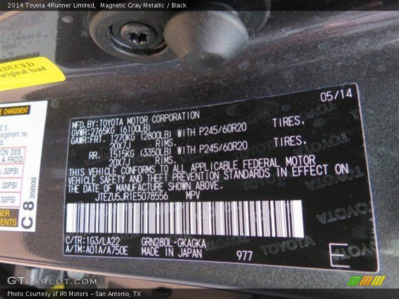 Magnetic Gray Metallic / Black 2014 Toyota 4Runner Limited