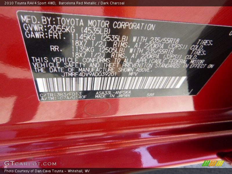 Barcelona Red Metallic / Dark Charcoal 2010 Toyota RAV4 Sport 4WD