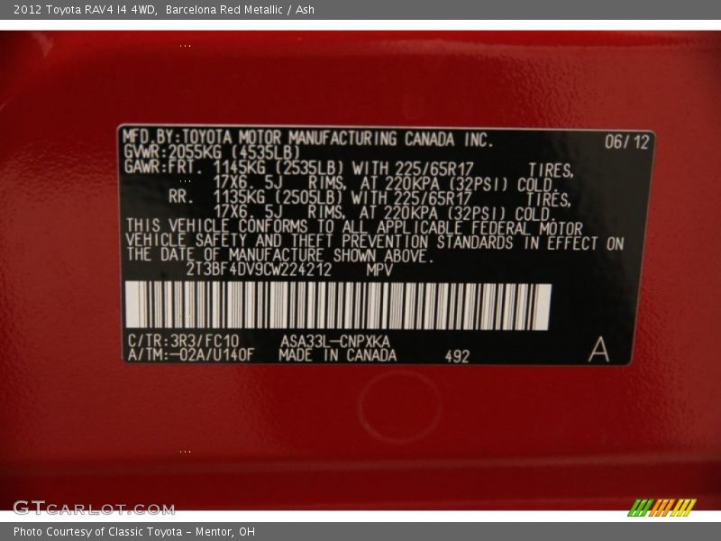 Barcelona Red Metallic / Ash 2012 Toyota RAV4 I4 4WD