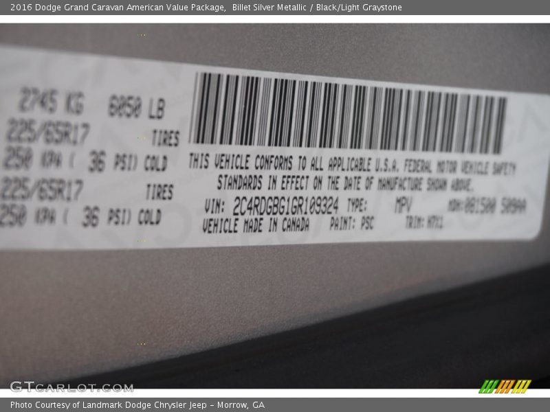 Billet Silver Metallic / Black/Light Graystone 2016 Dodge Grand Caravan American Value Package