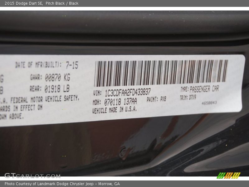 Pitch Black / Black 2015 Dodge Dart SE