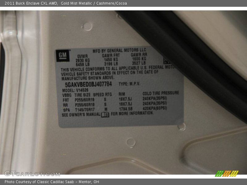 Gold Mist Metallic / Cashmere/Cocoa 2011 Buick Enclave CXL AWD