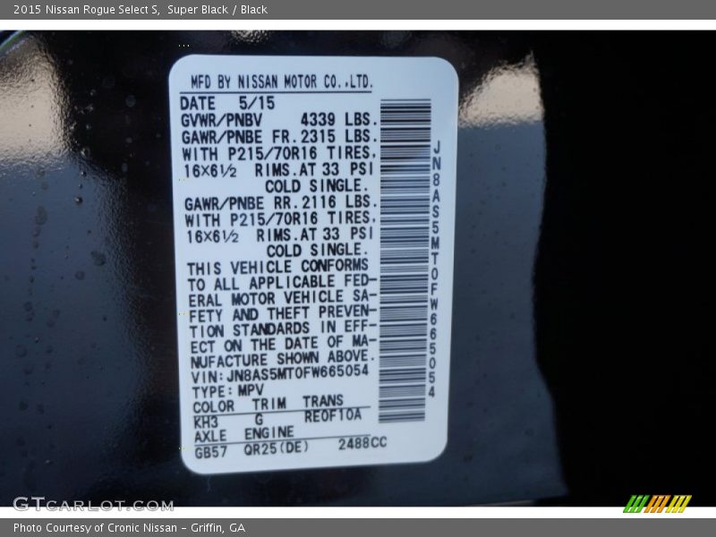 Super Black / Black 2015 Nissan Rogue Select S
