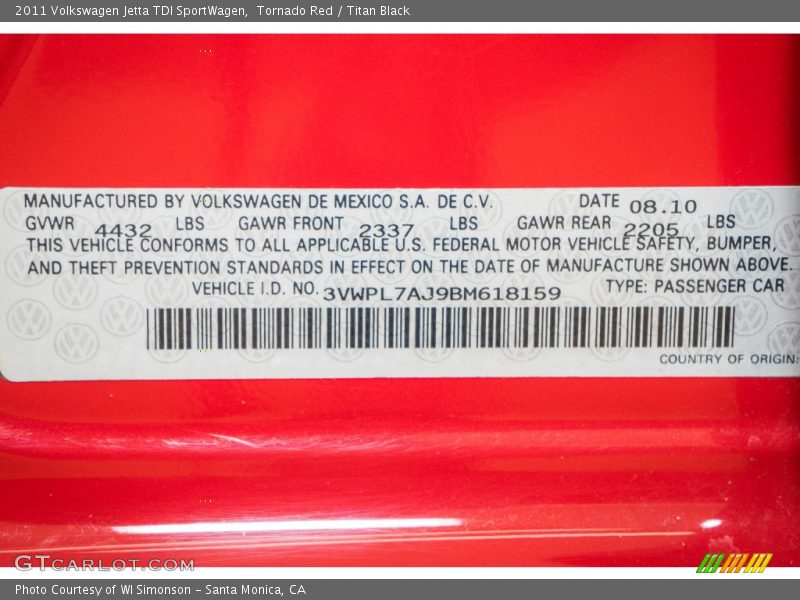 Tornado Red / Titan Black 2011 Volkswagen Jetta TDI SportWagen