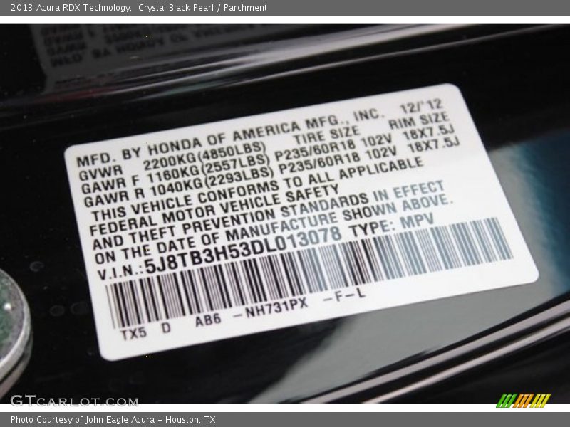 Crystal Black Pearl / Parchment 2013 Acura RDX Technology