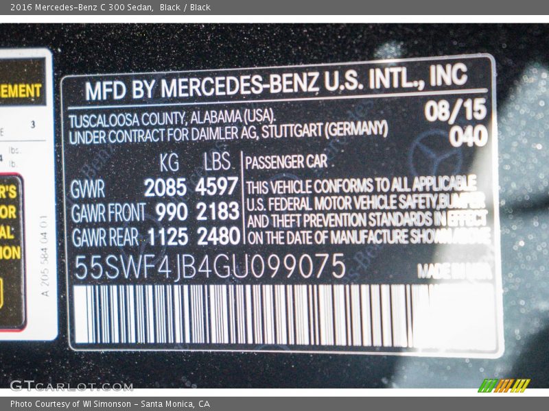 Black / Black 2016 Mercedes-Benz C 300 Sedan