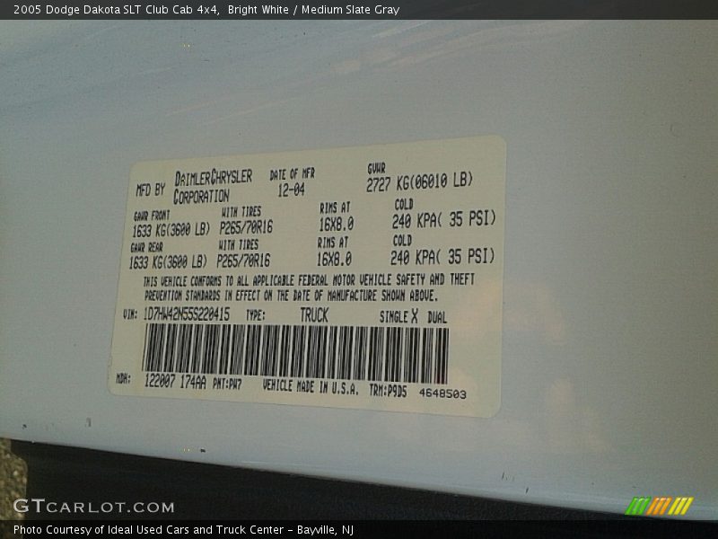 Bright White / Medium Slate Gray 2005 Dodge Dakota SLT Club Cab 4x4