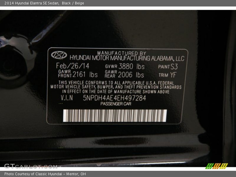 Black / Beige 2014 Hyundai Elantra SE Sedan