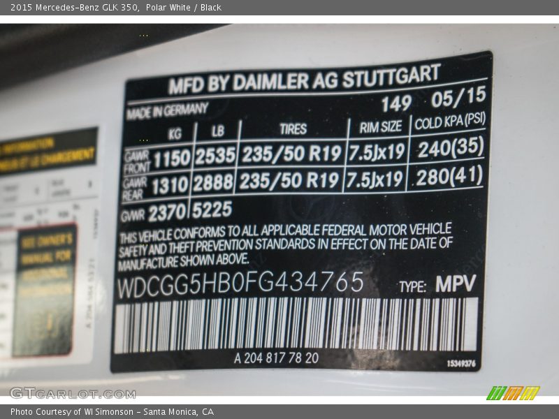 Polar White / Black 2015 Mercedes-Benz GLK 350