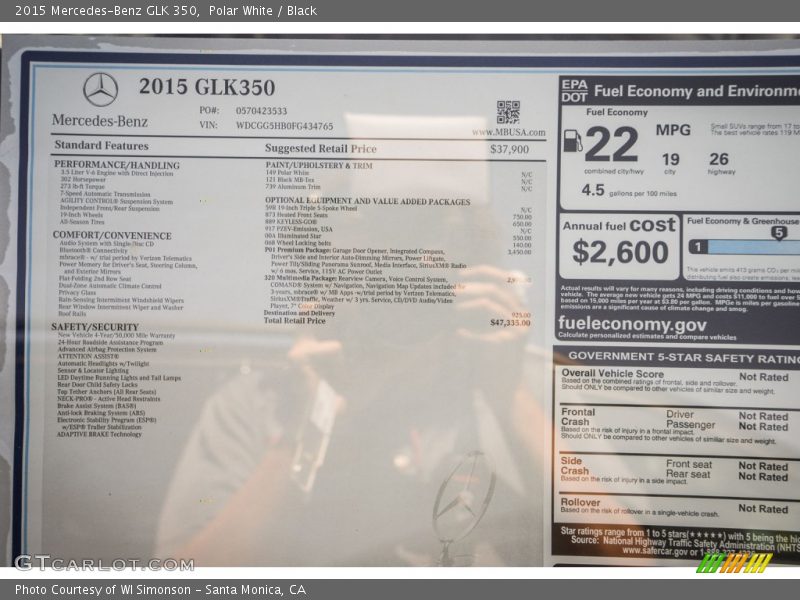 Polar White / Black 2015 Mercedes-Benz GLK 350