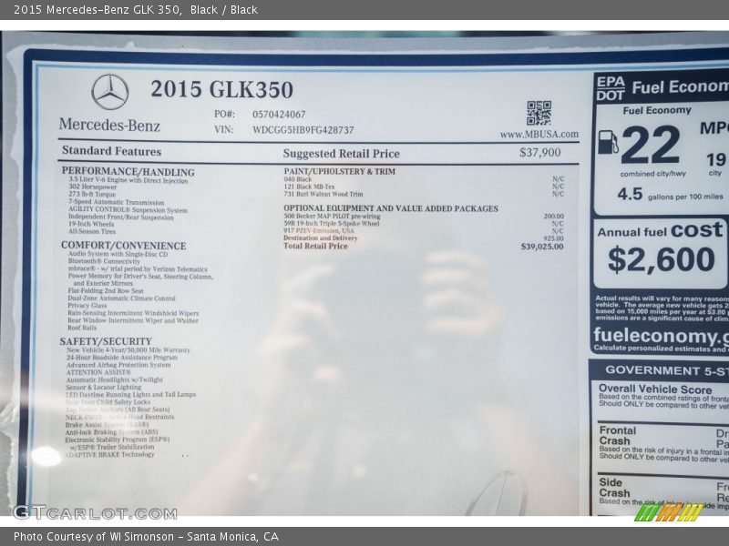 Black / Black 2015 Mercedes-Benz GLK 350