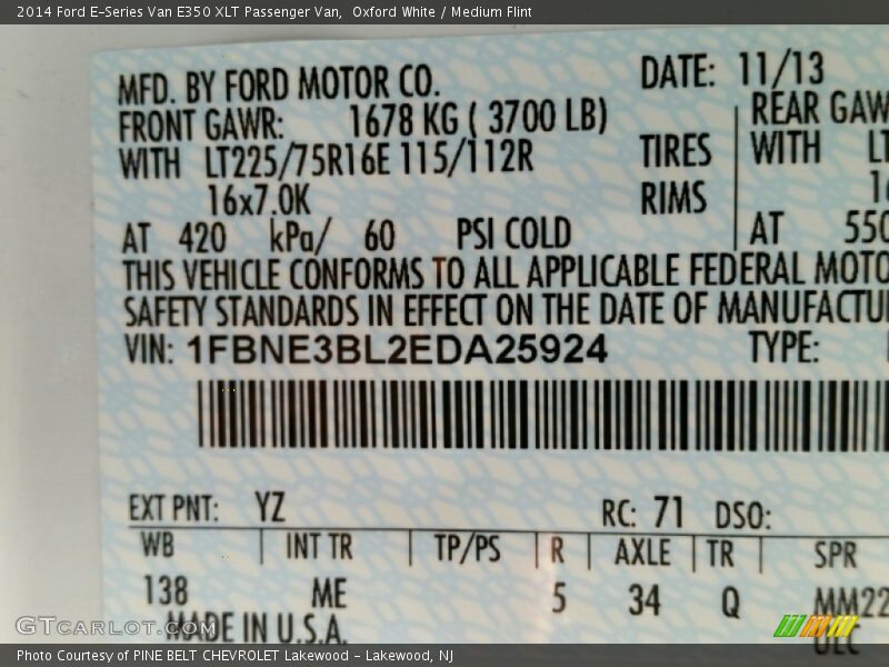 Oxford White / Medium Flint 2014 Ford E-Series Van E350 XLT Passenger Van