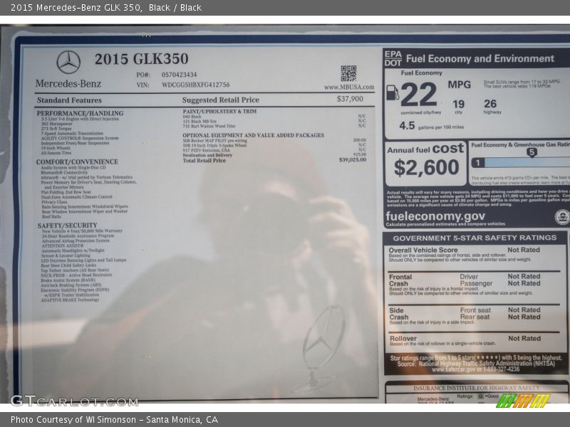 Black / Black 2015 Mercedes-Benz GLK 350