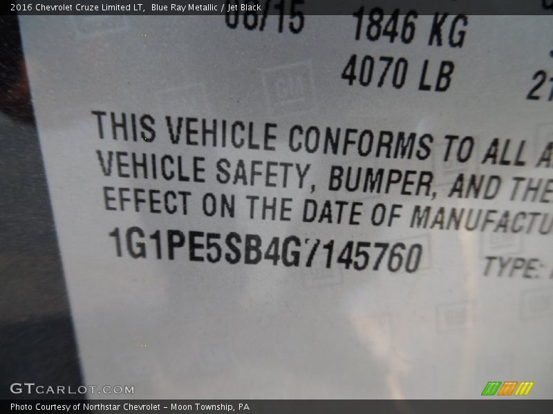 Blue Ray Metallic / Jet Black 2016 Chevrolet Cruze Limited LT