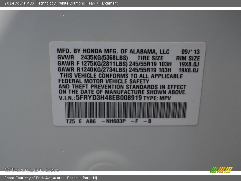 White Diamond Pearl / Parchment 2014 Acura MDX Technology