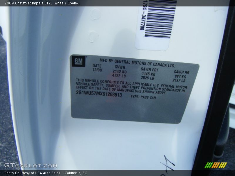 White / Ebony 2009 Chevrolet Impala LTZ