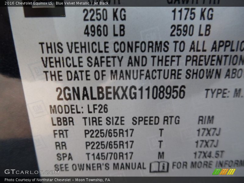 Blue Velvet Metallic / Jet Black 2016 Chevrolet Equinox LS