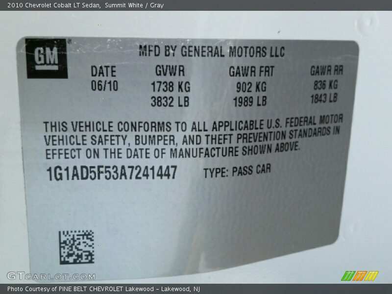 Summit White / Gray 2010 Chevrolet Cobalt LT Sedan