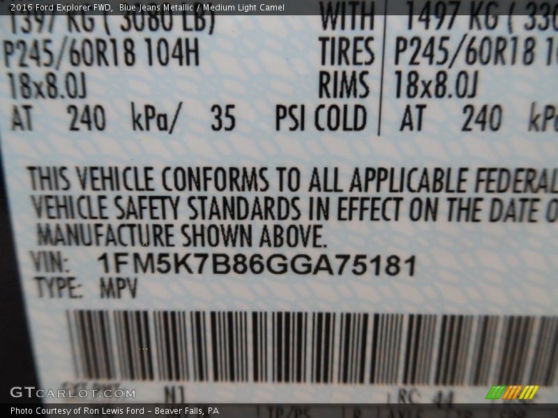 Blue Jeans Metallic / Medium Light Camel 2016 Ford Explorer FWD