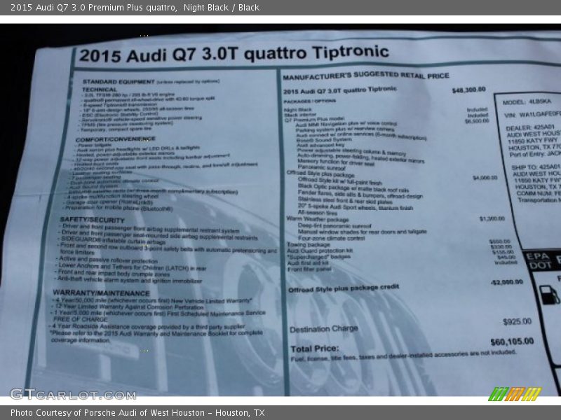Night Black / Black 2015 Audi Q7 3.0 Premium Plus quattro