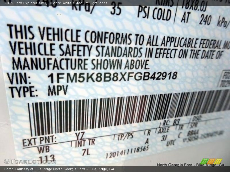 Oxford White / Medium Light Stone 2015 Ford Explorer 4WD
