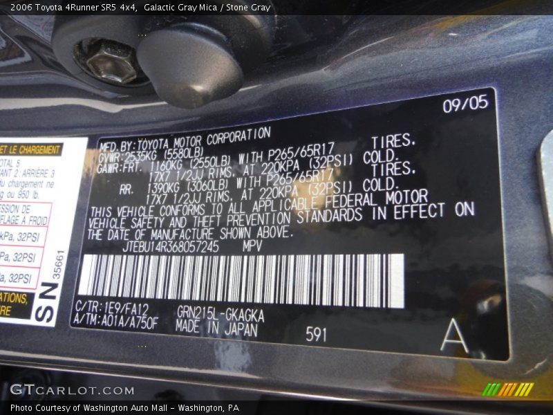 Galactic Gray Mica / Stone Gray 2006 Toyota 4Runner SR5 4x4