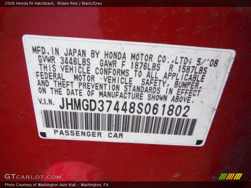 Milano Red / Black/Grey 2008 Honda Fit Hatchback