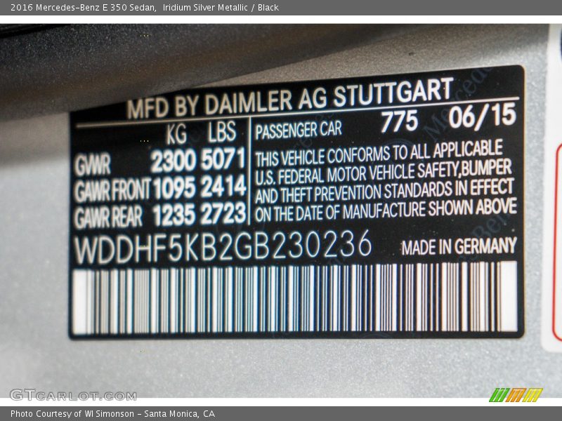 Iridium Silver Metallic / Black 2016 Mercedes-Benz E 350 Sedan