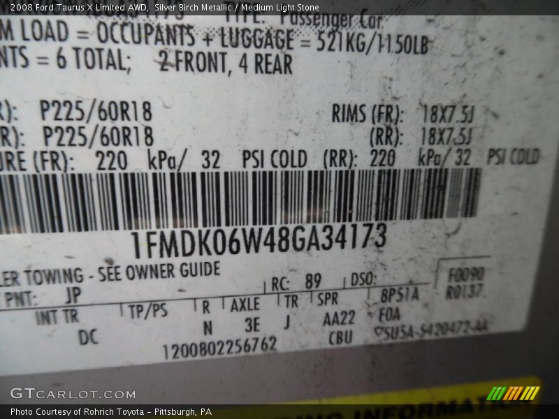 Silver Birch Metallic / Medium Light Stone 2008 Ford Taurus X Limited AWD
