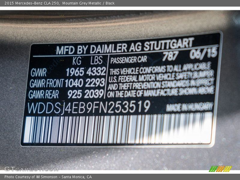 Mountain Grey Metallic / Black 2015 Mercedes-Benz CLA 250